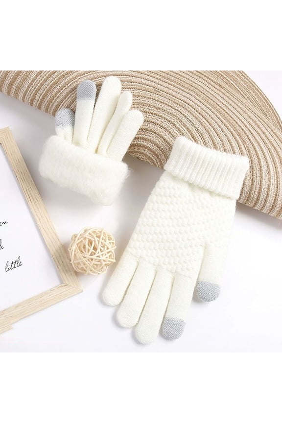 Winter Gloves Women Touchscreen Warm Soft Knit Fleece Full Finger Gloves Comfortable Mittens Cold Protection Outdoor Cold Weather Running Walking Cycling Accessories