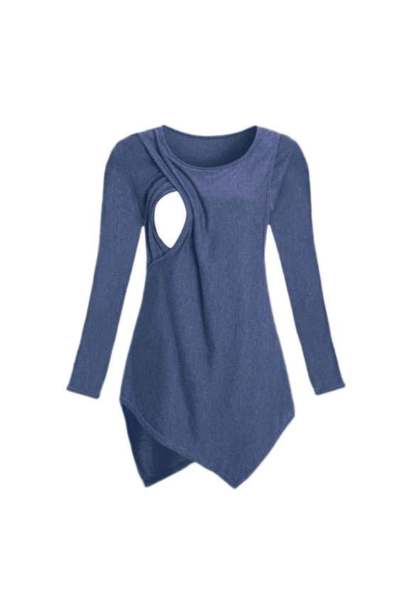 Winter Maternity Clothes Crew Neck Long Sleeve High Low HemPregnancy Shirts Stretchy Tunic Blouse Winter Soft Nursing Tops