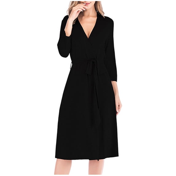 Cavosen Winter Robes for Women Lightweight Warm Knee Length Bathrobe with Belt V Neck Soft Comfortable Casual Housecoat