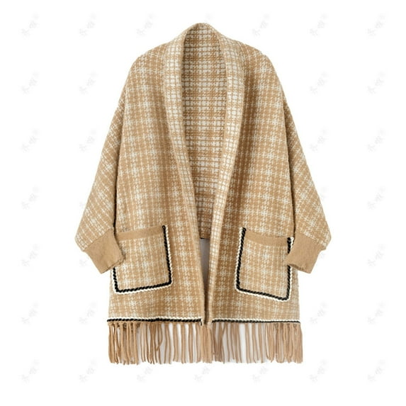 Cavosen Winter Shawl Wraps for Women Tassel Vintage Plaid Soft Open Front Scarves Versatile Everyday Wear