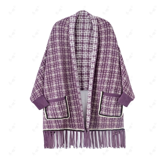 Cavosen Winter Shawl Wraps for Women Tassel Vintage Plaid Soft Open Front Scarves Versatile Everyday Wear