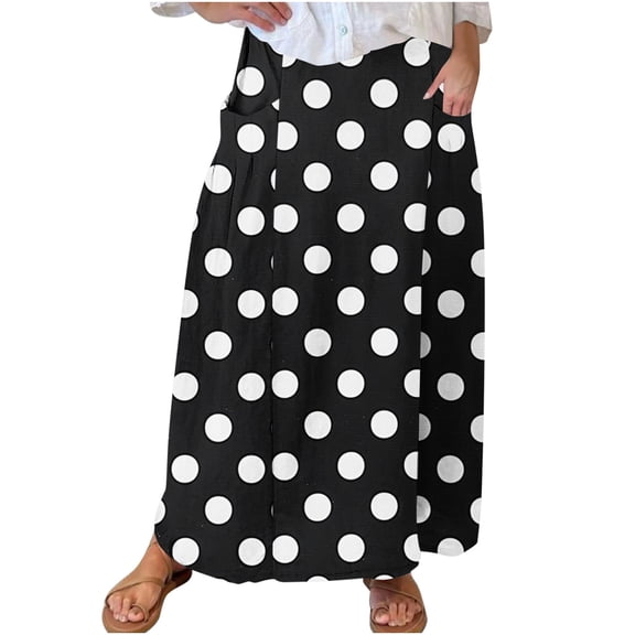 Cavosen Winter Skirts for Women Elastic Waist Midi Skirts Polka Dots Skirts Elegant Workout Cocktail Party Skirt with Pocket