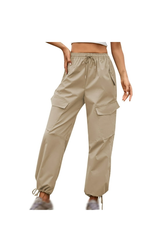Women Joggers Pants Low Waist Trousers with Pockets Solid Bottoms Drawstring Windbreaker Clothes
