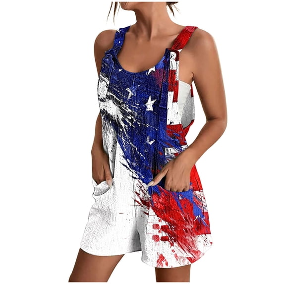 Cavosen Women Jumpsuits Dressy Plus Size Loose Jumpsuits Camisole Short Overalls with Pocket Star and Stripe Going Out Rompers