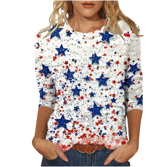 Cavosen Women Long Sleeve Tunic Shirts Crew Neck Trendy Patriotic Tee 250 Years Red White and Blue Graphic Shirt Summer Basic Tops