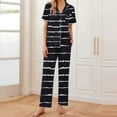 thumbnail image 1 of Cavosen Women Pajama Sets Button down Sleepwear 2 Piece Soft Sleepwear Short Sleeve Collared Shirts Long Pants Nightwear Striped Loungewear with Pocket Comfort Pjs Black S, 1 of 5