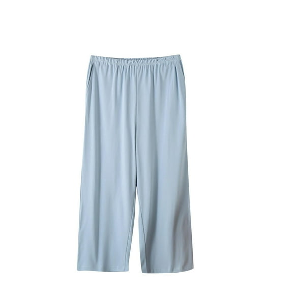 Cavosen Women Pants Loose Capri Stretchy Lightweight Elastic Waist Cropped Trousers Breathable Workout Pants Light Blue XL