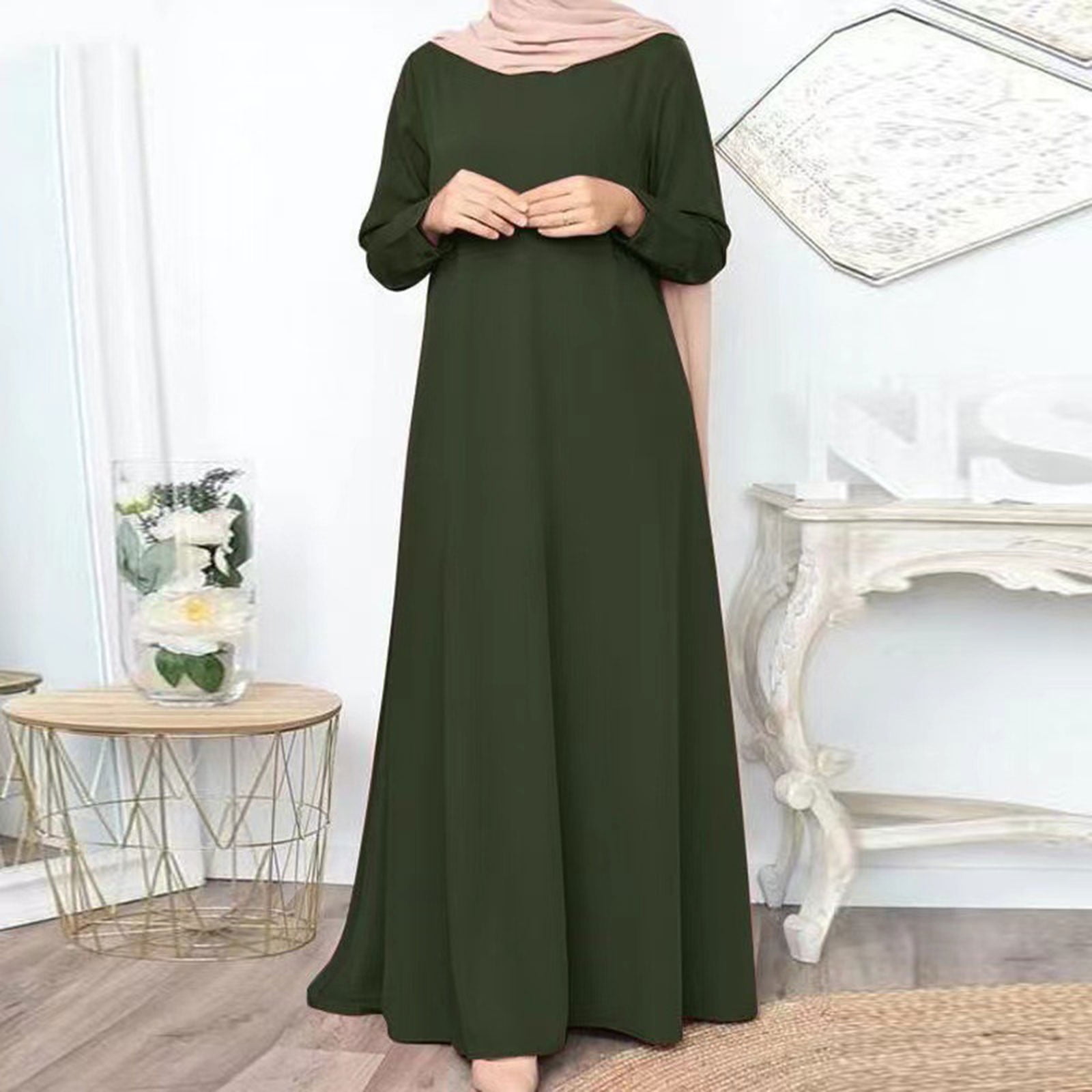Green Color Water Flow Casual One Piece Dress Knee Length for Women main image 1