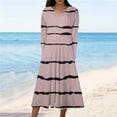 thumbnail image 1 of Cavosen Women' S Flowy Maxi Dress Pink Long Sleeve Fashion Dress High Waist V-Neck Calf Length Long Dress Striped Casual Dress Flowy Party Dresses Vacation Fall Winter Clothes M, 1 of 5