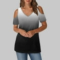 thumbnail image 1 of Cavosen Women Short Sleeve T Shirts Tops Summer Off Shoulder Sleeve Dressy Blouse Pullover Tunic V Neck Casual Loose T Shirts Gradient Trendy Tees Vacation Shirts Black S, 1 of 6