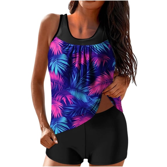 Cavosen Women Swimsuits 2 Piece Two Piece High Waisted Tankini Flower Modest Swimsuit Beach Holiday Bathing Suit