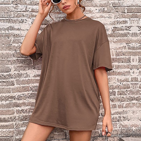 Cavosen Women Tops Short Sleeve Casual Summer Dressy T Shirts Pullover Tunic Crewneck Loose Tees Solid Trendy Blouse Beach Resortwear Comfy Going out Flowy Shirts Brown L