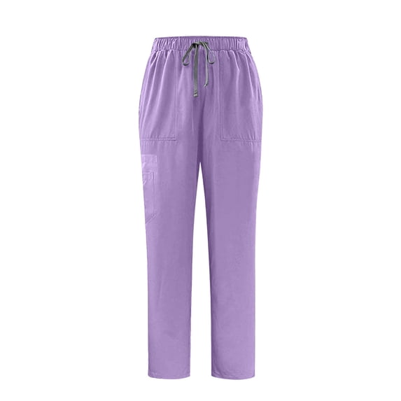Cavosen Women Work Pants Straight Leg Trousers Solid Lightweight Drawstring Elastic Waist Bottom Versatile Pants with Pocket Purple S
