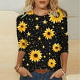 thumbnail image 1 of Cavosen Women's 3/4 Sleeve Tops Crew Neck Pullover T-Shirts Sunflower Print Soft Tops Holiday Blouse Baggy Novelty Dressy Shirts Workout Resort Tees Summer Clothes Orange M, 1 of 5