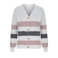 thumbnail image 1 of Cavosen Women's Cardigan Sweaters Button Down V Neck Cropped Outfits Long Sleeve Stripe Knit Stretch Tops, 1 of 4