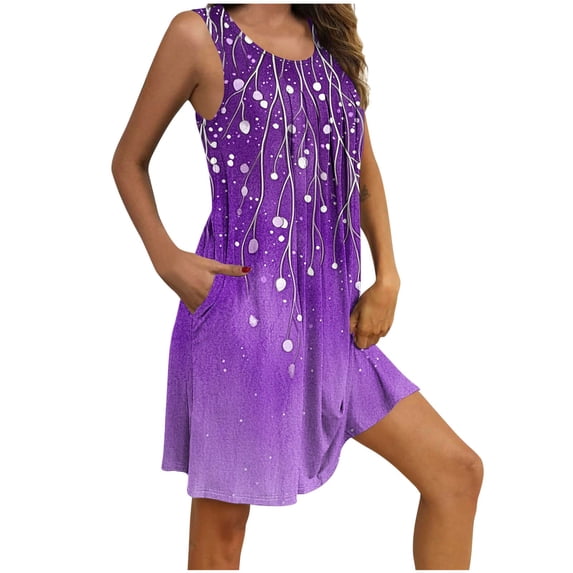 Cavosen Women's Chemises & Negligees Lightweight Loose Nightgown Pocketed Crew Neck Sleeveless Sleep Dress Graphic Comfy Sleepwear