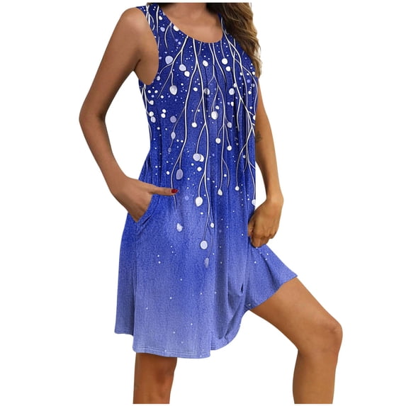 Cavosen Women's Chemises & Negligees Lightweight Loose Nightgown Pocketed Crew Neck Sleeveless Sleep Dress Graphic Comfy Sleepwear