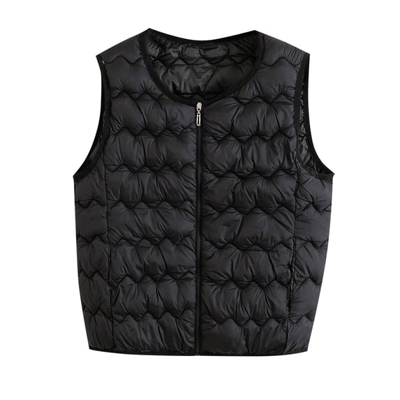 Cavosen Women's Cropped Puffer Vest Quilted Sleeveless Jacket Front Zipper Solid Casual Winter Vest