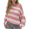thumbnail image 1 of Cavosen Women's Knit Sweaters Crew Neck Short Length Off the Shoulder Striped Pullover Long Sleeve Stretch Outerwear Coats, 1 of 7