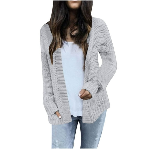 Cavosen Women's Knit Sweaters Short Length Cardigan with Pocket Long Sleeve Stretch Open Front Outerwear Coats
