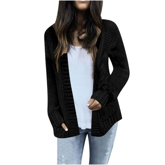 Cavosen Women's Knit Sweaters Short Length Cardigan with Pocket Long Sleeve Stretch Open Front Outerwear Coats