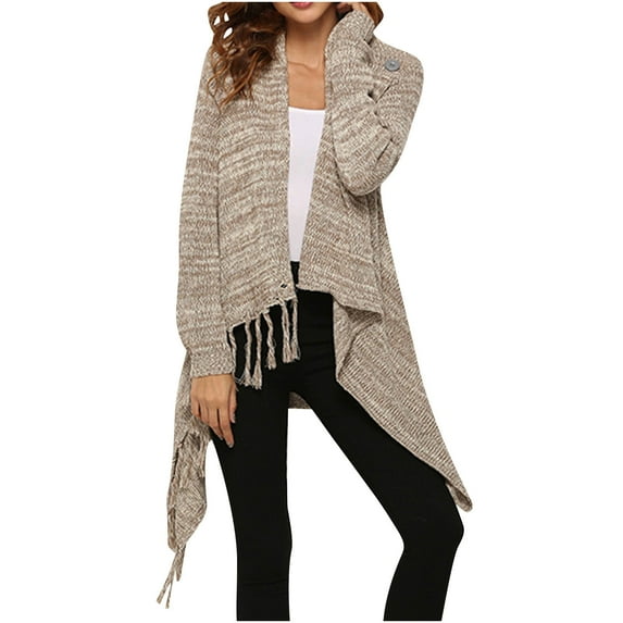 Cavosen Women's Knit Sweaters Tunic Length Cardigan Long Sleeve Stretch Open Front Outerwear Coats