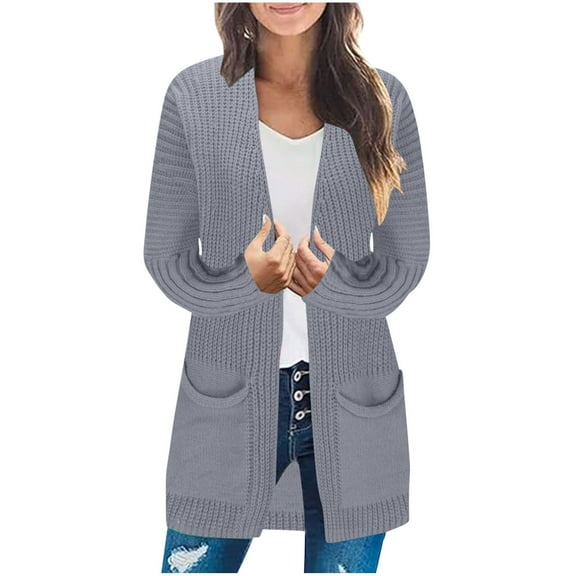 Cavosen Women's Knit Sweaters Tunic Length Cardigan with Pocket Long Sleeve Stretch Oversized Open Front Outerwear Coats