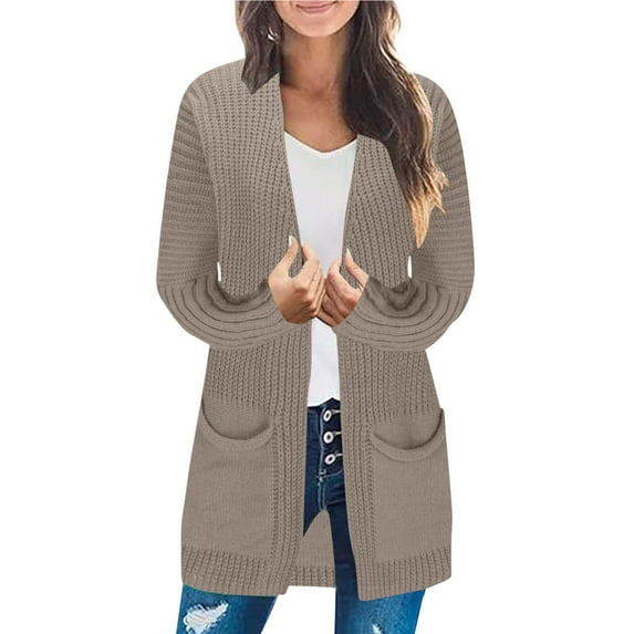 Cavosen Women's Knit Sweaters Tunic Length Cardigan with Pocket Long Sleeve Stretch Oversized Open Front Outerwear Coats