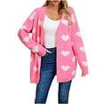 thumbnail image 1 of Cavosen Women's Knit Sweaters Tunic Length Heart Graphic Cardigan with Pocket Long Sleeve Stretch Outerwear Coats, 1 of 9