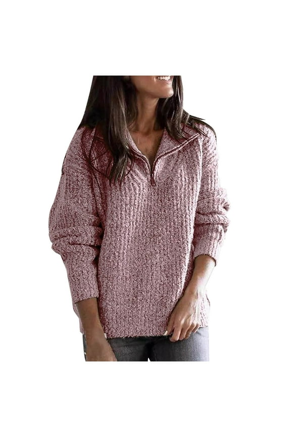 Women's Knit Sweaters V Neck Short Length Mock Neck Pullover with Zipper Long Sleeve Stretch Outerwear Coats