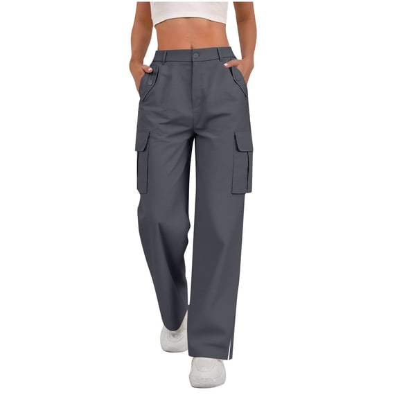 Cavosen Women's Lounge Pants Trousers Solid Lightweight Elastic Waist Bottom Cargo Casual Pants with Pocket Gray 2XL