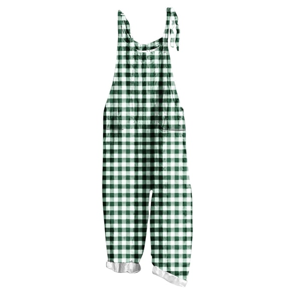Cavosen Women's Rompers Plus Size Loose Sleeveless Jumpsuits Long Overalls with Pocket Plaid Lightweight Summer Cute Rompers