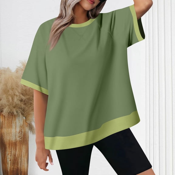 Cavosen Women's Shirts and Blouses Short Sleeve Pullover Blouse Crewneck Solid Flowy Shirts Vacation T-Shirts Stylish Dressy Tops Workout Beach Tees Summer Clothes Green 2XL