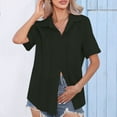 thumbnail image 1 of Cavosen Women's Short Sleeve Tops and Blouses Summer Lapel Neck T Shirt Plain Blouses Button down Trendy Tees Workout Tops Shirts Baggy Holiday Clothes Regular Fit Black 3XL, 1 of 9
