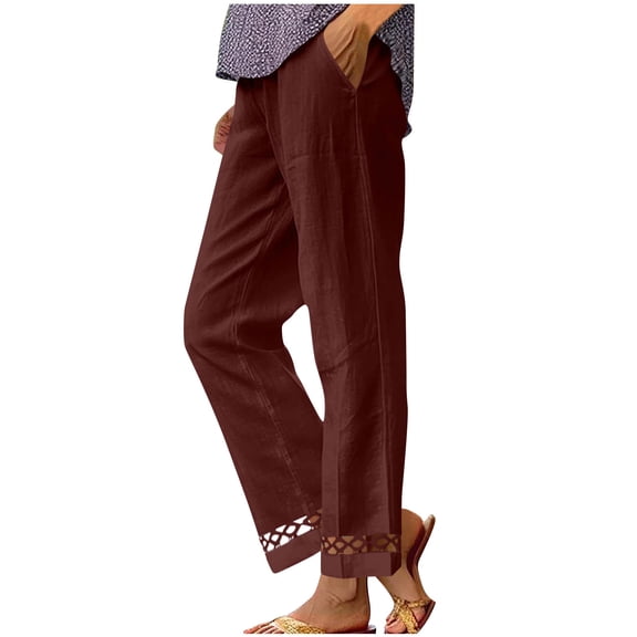 Cavosen Women's Sports Pants Straight Leg Trousers Solid Lightweight Elastic Waist Bottom Versatile Pants with Pocket Red M