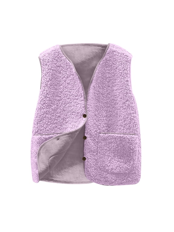 Women's Sweater Vests Crew Neck Sleeveless Fleece Vest with Pocket Zipper Solid Loose Jacket Windproof Warm Casual Outerwear