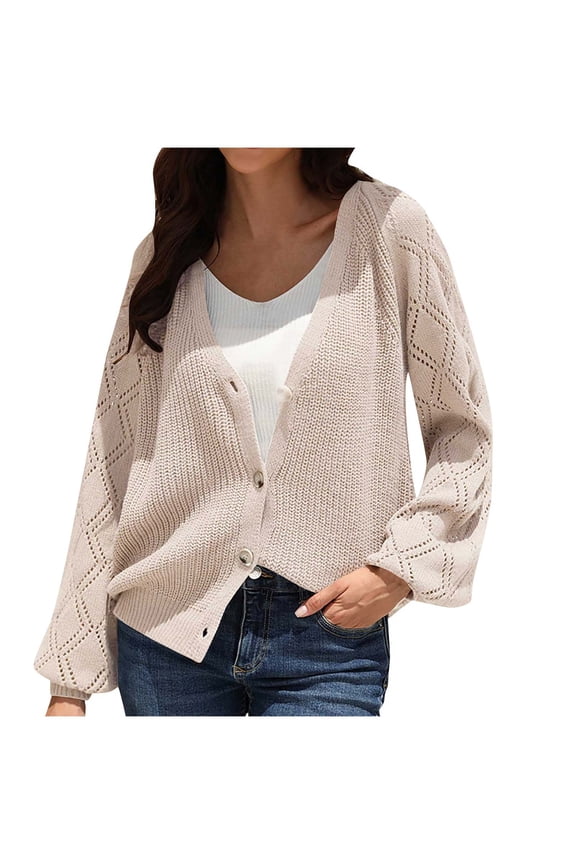 Women's Sweaters for Winter V Neck Short Length Cardigan Long Sleeve Stretch Outerwear Coats