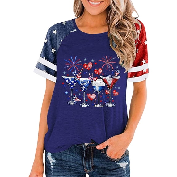 Cavosen Women's Tee Casual American 250th Anniversary Short Sleeve Crew Neck Dressy Patriotic Tee Red White and Blue Graphic Shirt Summer Loose Tops