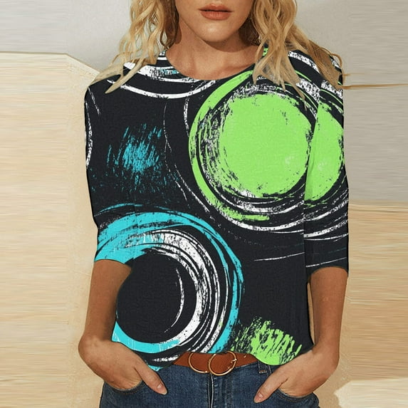 Cavosen Women's Tops and Blouses 3/4 Sleeves Floral Graphic Print Pullover Blouse Crewneck Casual Dressy Summer Tees Vacation Fashion Shirts Beach Resort T-Shirts Athletic 2XL