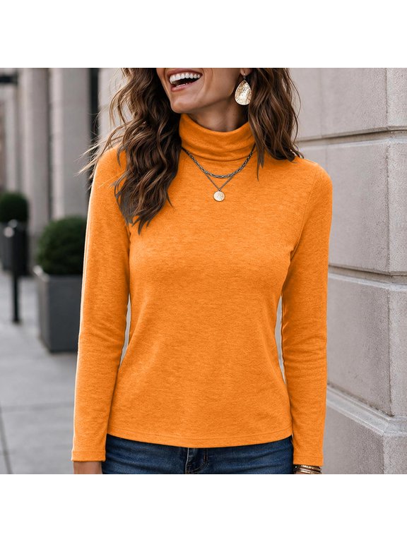 Women's Undershirts Brushed Long Sleeve High Neck Soft Stretch Slim Basic Tops Seamless Undershirt Fall Versatile Layering Blouses