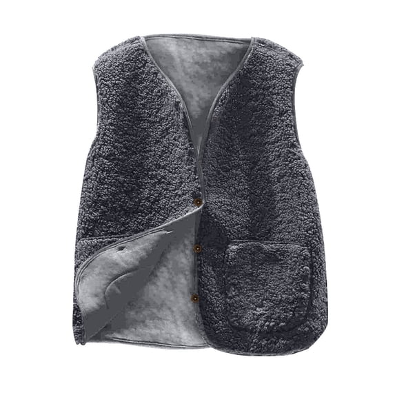Cavosen Women's Vests Crew Neck Sleeveless Fleece Vest with Pocket Button Solid Loose Jacket Windproof Warm Fall Outerwear