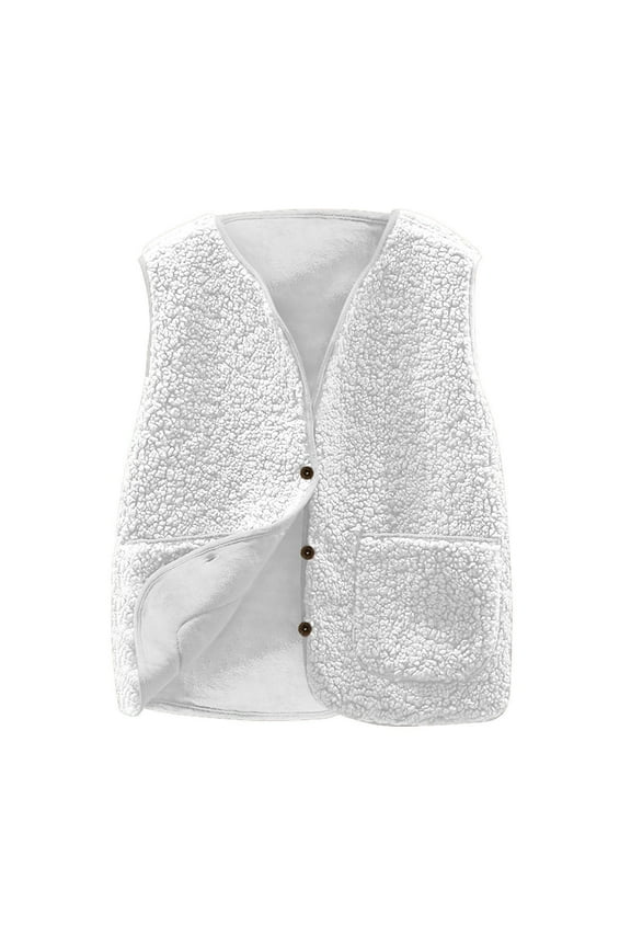 Women's Vests Crew Neck Sleeveless Fleece Vest with Pocket Button Solid Loose Jacket Windproof Warm Fall Outerwear