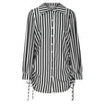 thumbnail image 1 of Cavosen Women's Work Tops for Office Long Sleeve Button down Shirts Lapel Neck Collared Striped Blouse Dressy Flowy Loose Fit Tees Business Suit Boyfriend Drawstring Tops Black S, 1 of 4