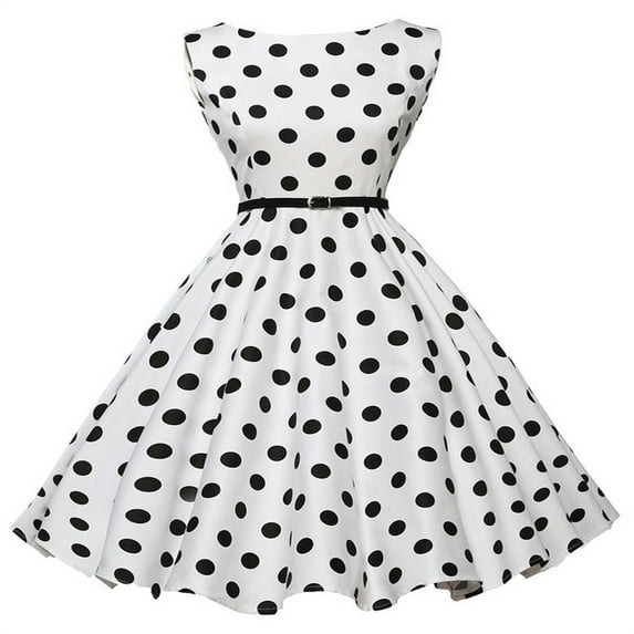 Cavosen Womens 50s Dresses Cocktail Dresses Evening Party Vintage Retro Polka Dots Midi Tea Dress Sleeveless Knee Length Dress Round Neck A Line Dress Waist Cinched Belt Princess Prom Gown