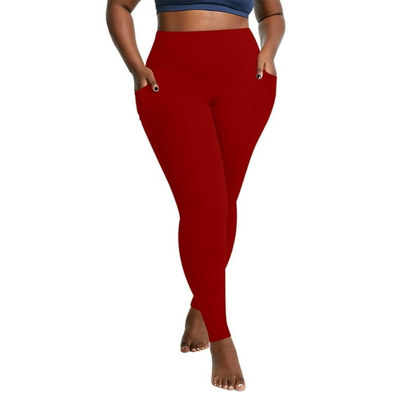 Cavosen Womens Activewear Leggings Red Elastic Waisted Yoga Pants Quick Drying Fitness Tight Seamless Solid Skinny Long Pants with Pocket Workout Athletic Trousers Jogger Pants 2XL