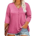 thumbnail image 1 of Cavosen Shirts for Women V Neck 3/4 Sleeve with Button Pullover Tunic Tees Comfort Solid Color Loose Fit Tops Dressy Flowy Oversized Shirts Basic Blouse Trendy Autumn Pink 3XL, 1 of 7