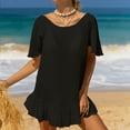 thumbnail image 1 of Cavosen Womens Bathing Suit Cover up Long Crochet Hollow Out Dress Bikinis Short Sleeve Round Neck Sheer Ruffle Hem Sunscreen Criss Cross Butterfly Back Swimsuit Kaftan Kimono, 1 of 5