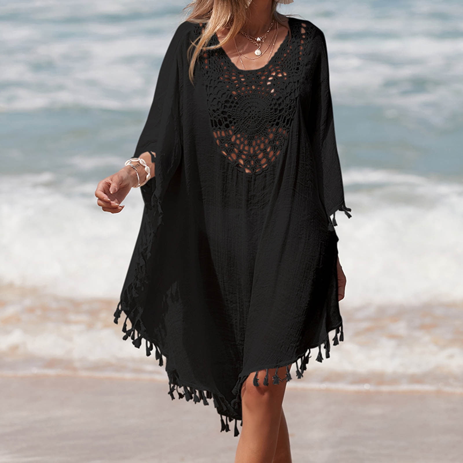 New Beach Dress Solid Color Sexy Hollow Bikini Swimsuit Cover-up Vacation Knit Dress main image 1