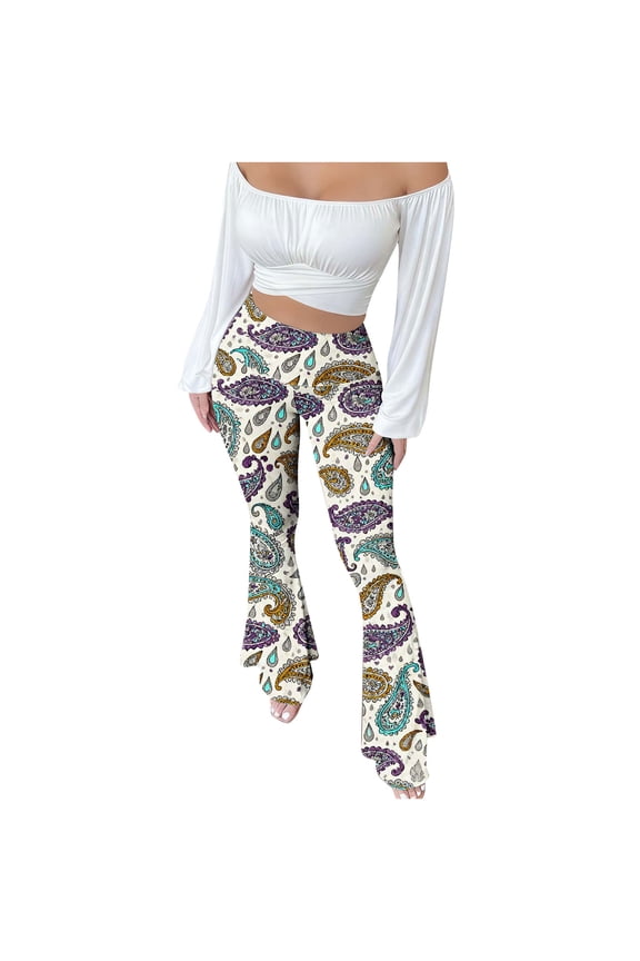 Womens Black Dress Pants High Waist Flare Leg Trousers Leopard Print Regular Elastic Waist Sweatpants Casual Pants