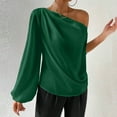 thumbnail image 1 of Cavosen Womens Blouses Long Sleeve Dressy Pullover Shirts Tunic One Shoulder Neck Solid Flowy Blouse Elegant Vacation Tops Trendy Loose T-Shirts Going out Beach Tees Green M, 1 of 7